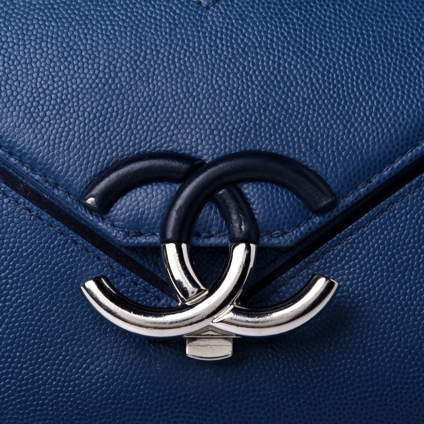 Caviar Macro Chevron Single Flap Blue