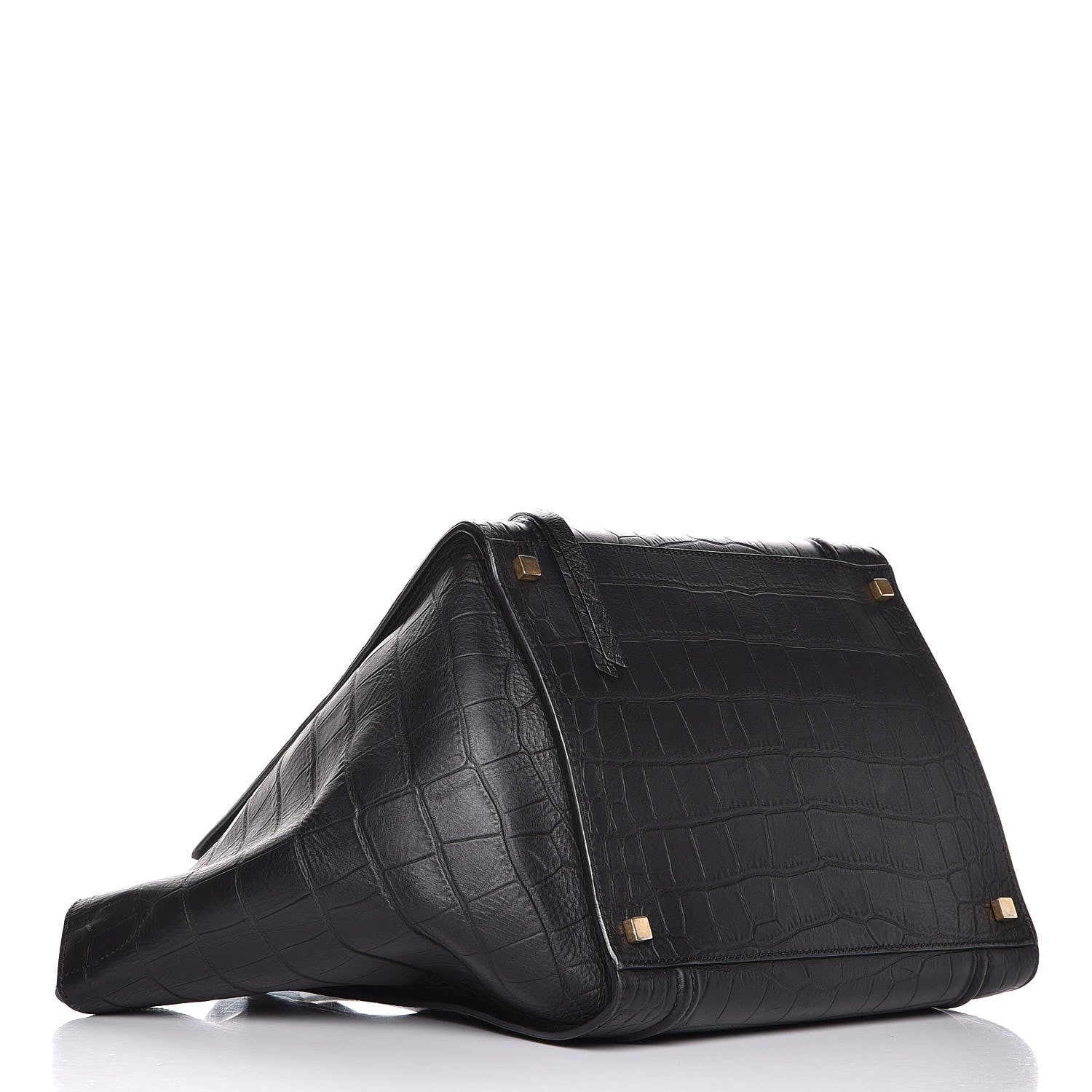 Celine Crocodile Embossed Calfskin Medium Phantom Luggage Black 4 of 10