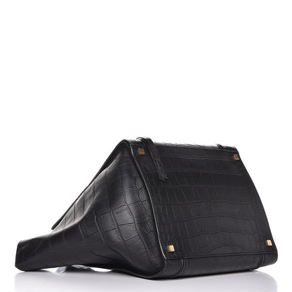 Celine Crocodile Embossed Calfskin Medium Phantom Luggage Black 4 of 10