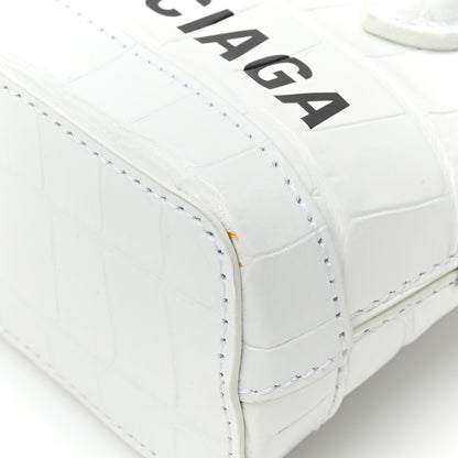 Balenciaga Calfskin Logo Crocodile Embossed Mini Ville Top Handle Bag White Black 11 of 13