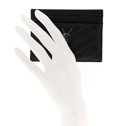 Saint Laurent Grain De Poudre Matelasse Chevron Monogram Credit Card Case Black 2 of 8