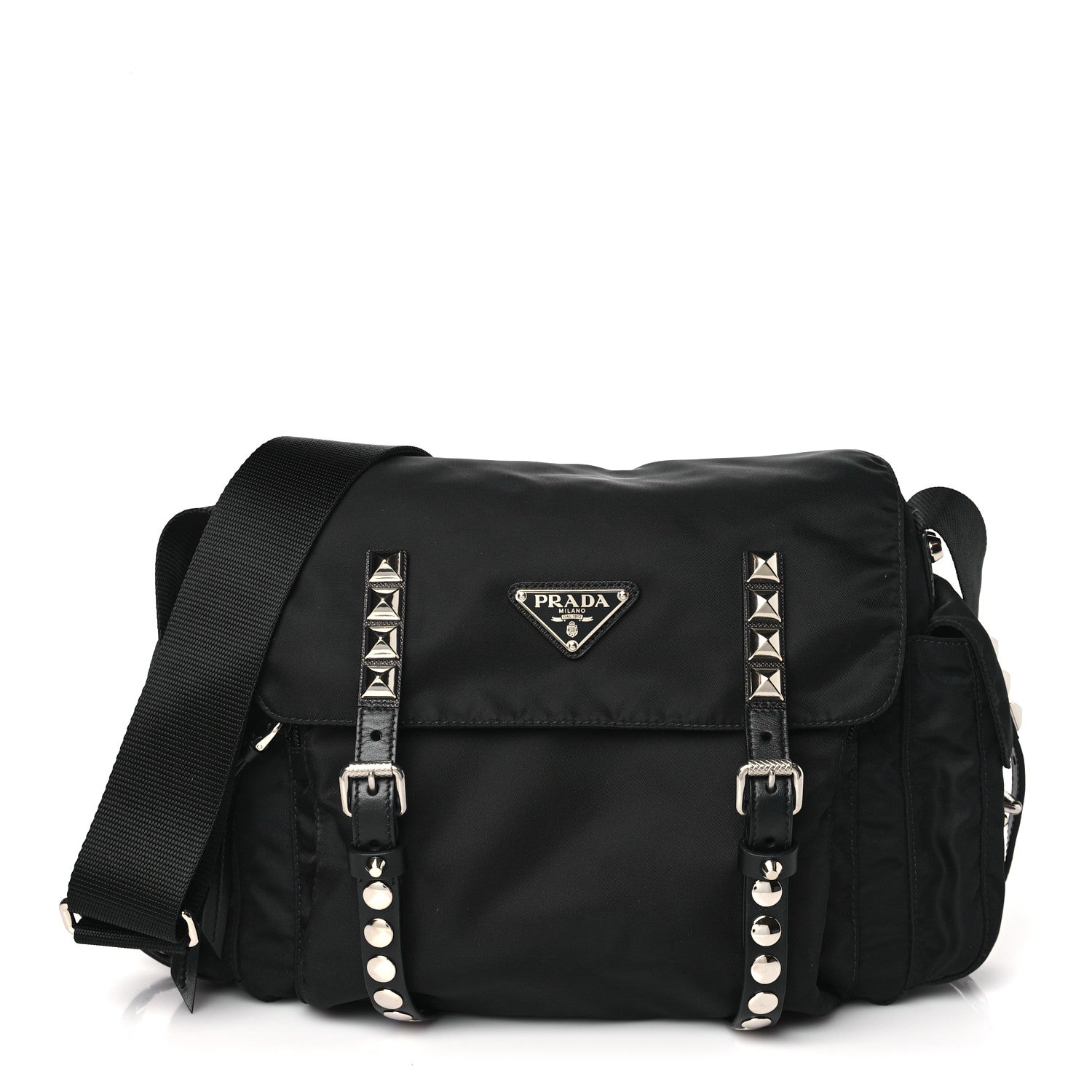 Prada Nylon New Vela Studded Messenger Bag Black 1 of 9