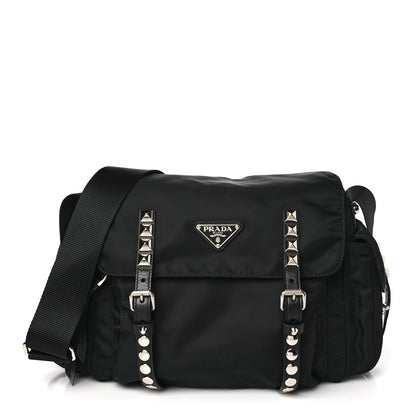 Prada Nylon New Vela Studded Messenger Bag Black 1 of 9