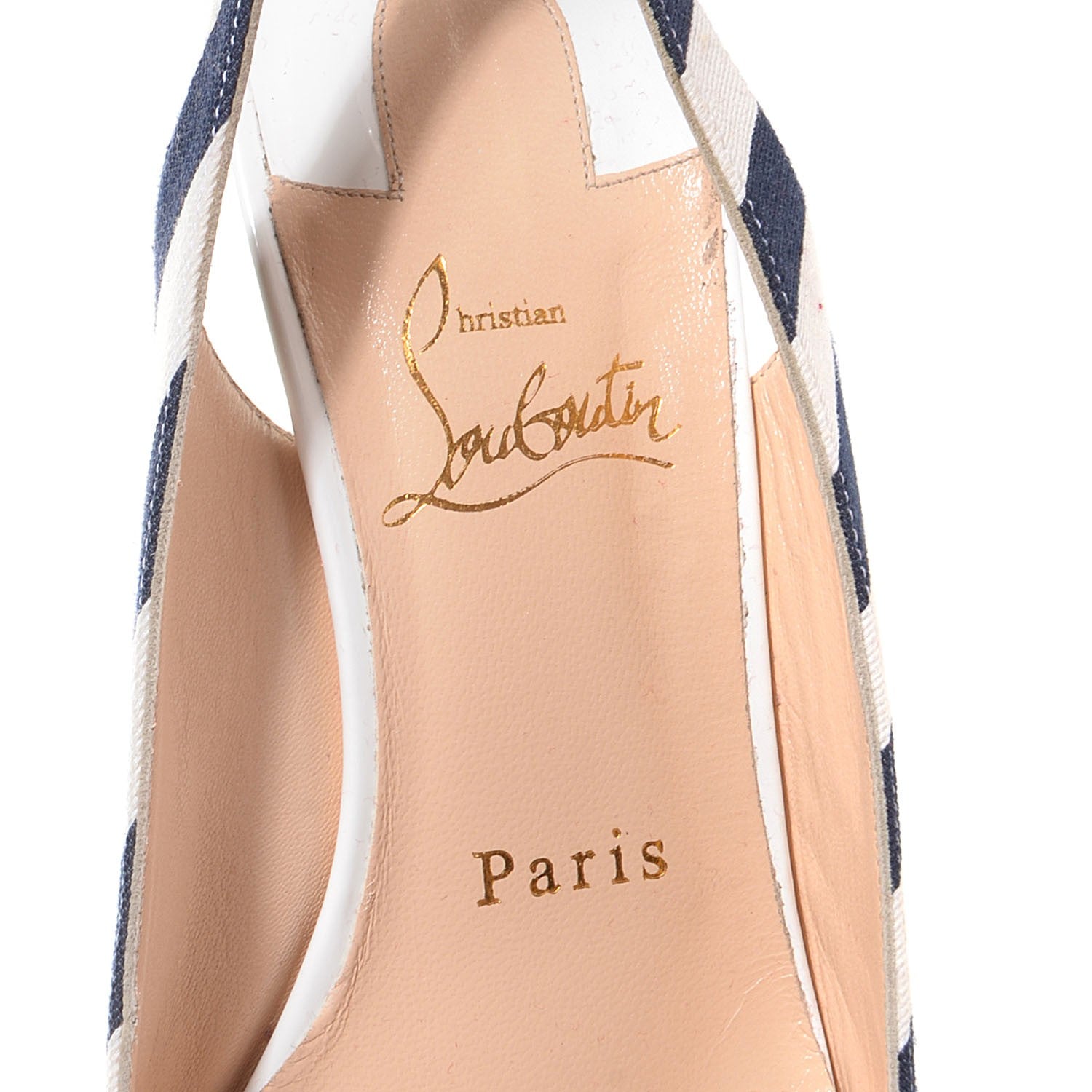 Christian Louboutin Patent Geo Sling 45 Pumps 38 Navy White 7 of 7
