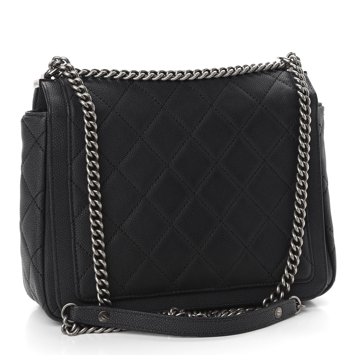 Chanel Washed Caviar Quilted Small Square Turn Around Ligne Flap Dark Grey 3 of 9