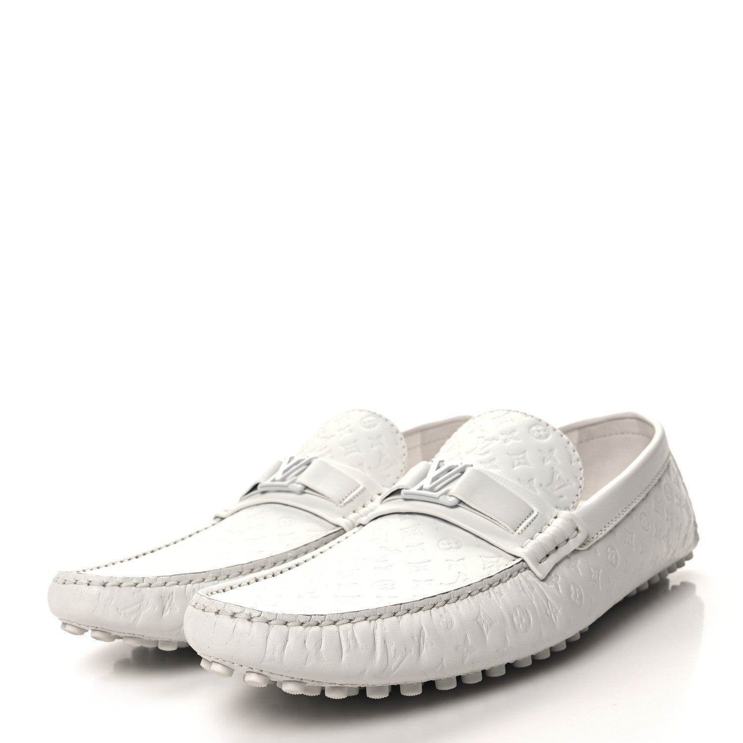 Louis Vuitton Soft Calfskin Mini Monogram Embossed Mens Hockenheim Moccasin Loafers 11 White 3 of 8