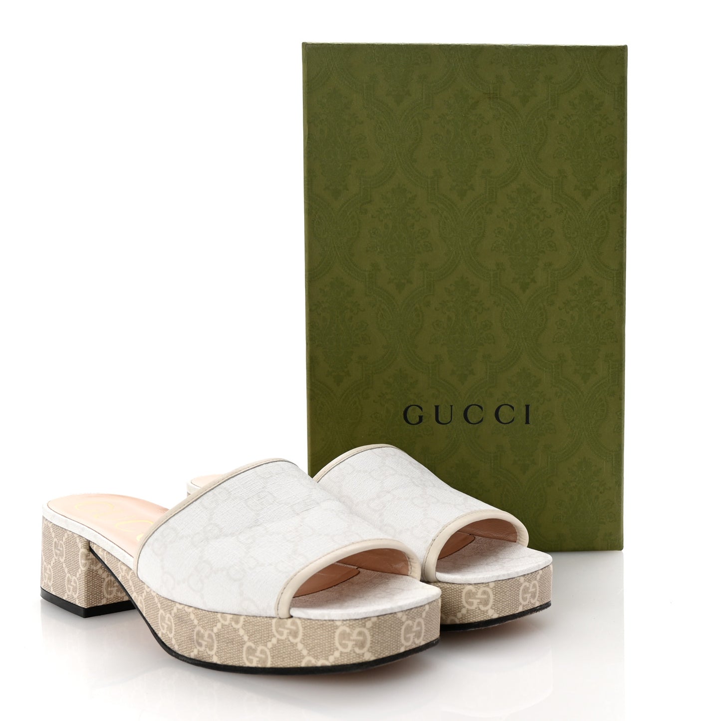 GG Supreme Monogram Malaga Kid Platform Mule Sandals 40 White Mystic White
