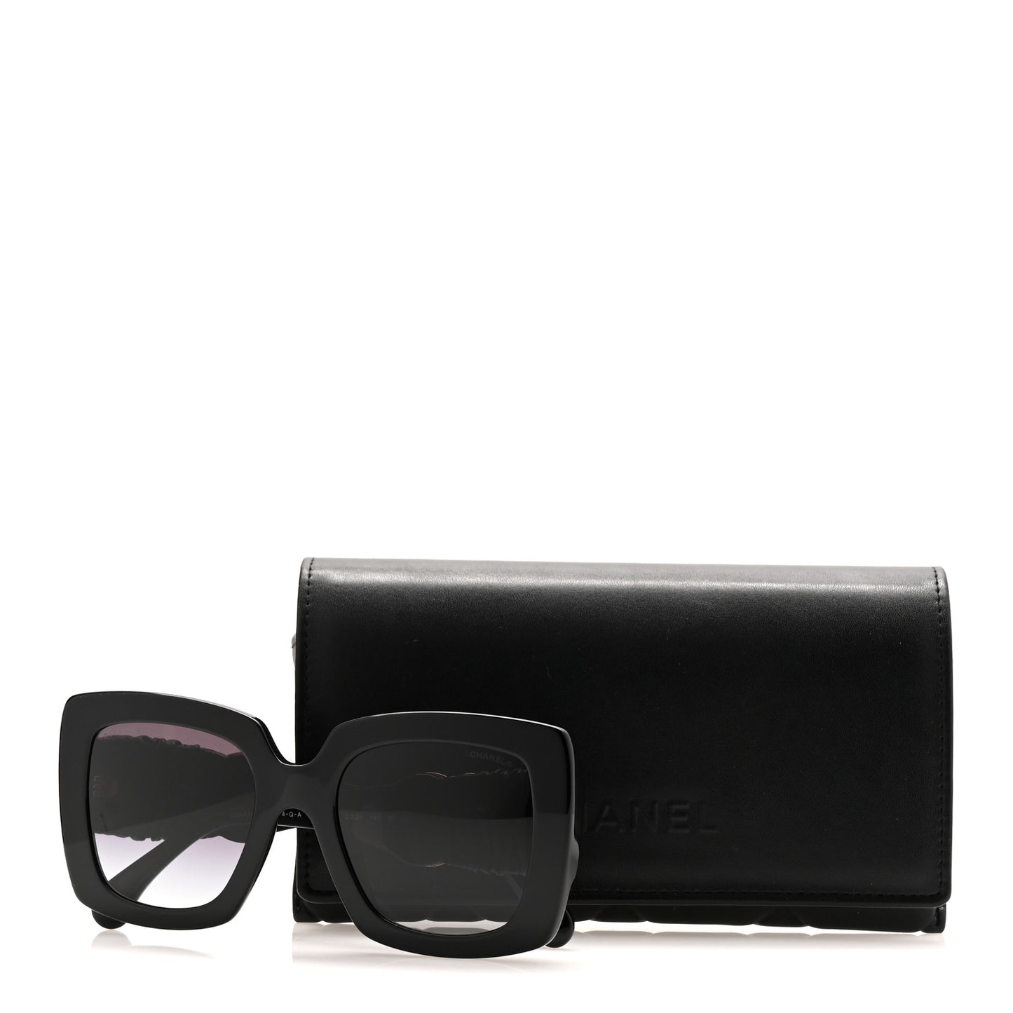 Acetate Calfskin Square Sunglasses 5474-Q-A Black