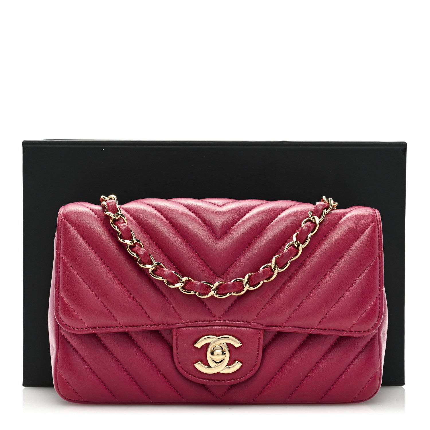 Chanel Lambskin Chevron Quilted Mini Rectangular Flap Dark Pink 10 of 10