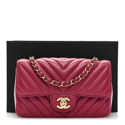 Chanel Lambskin Chevron Quilted Mini Rectangular Flap Dark Pink 10 of 10