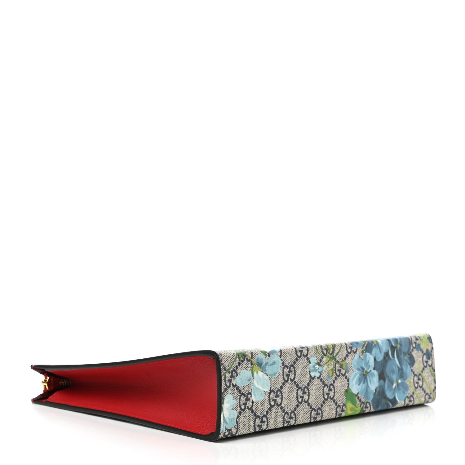 Gucci GG Supreme Monogram Blooms Large Cosmetic Case Beige Blue Navy Hibiscus Red 3 of 7