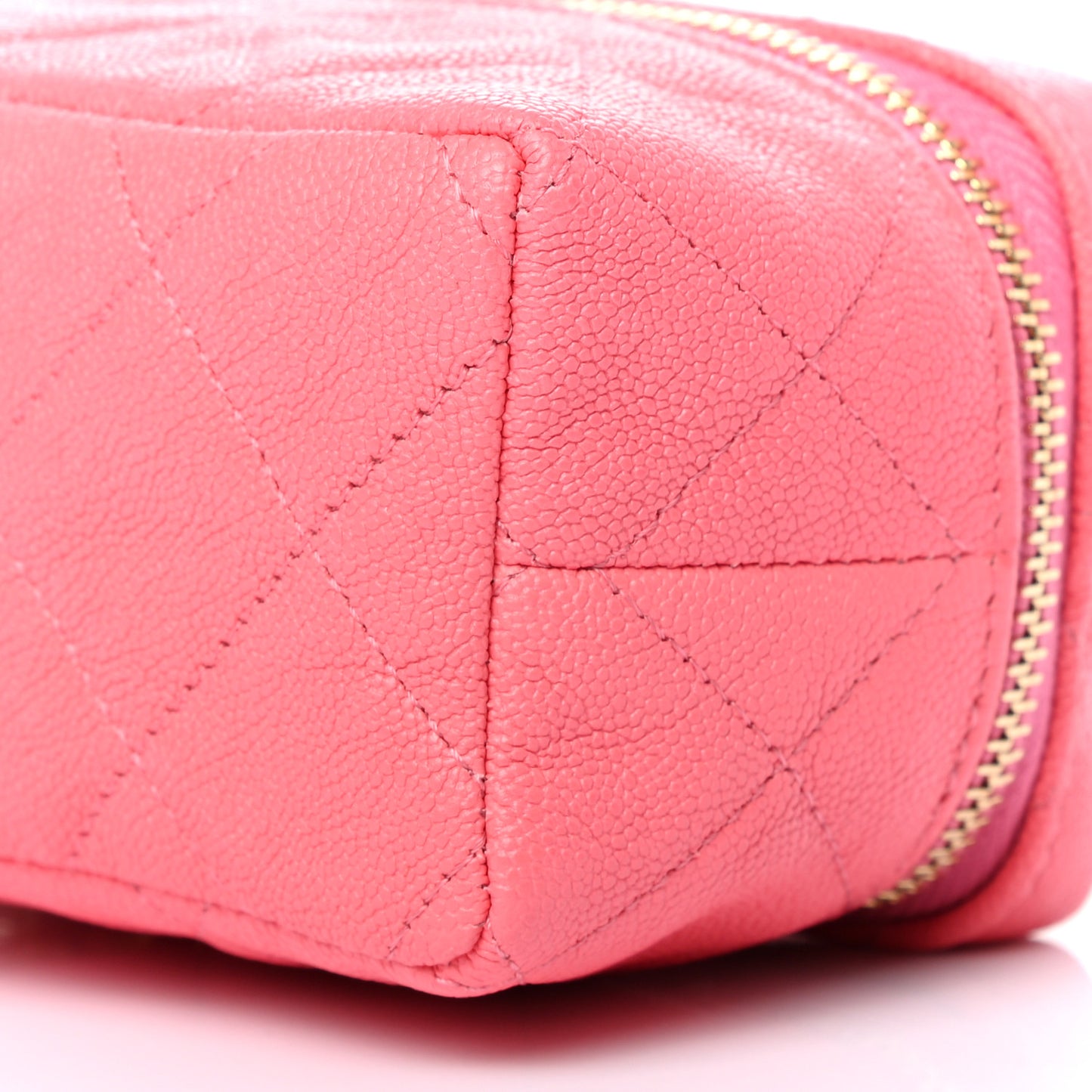 Caviar Quilted Mini Top Handle Vanity With Chain Pink