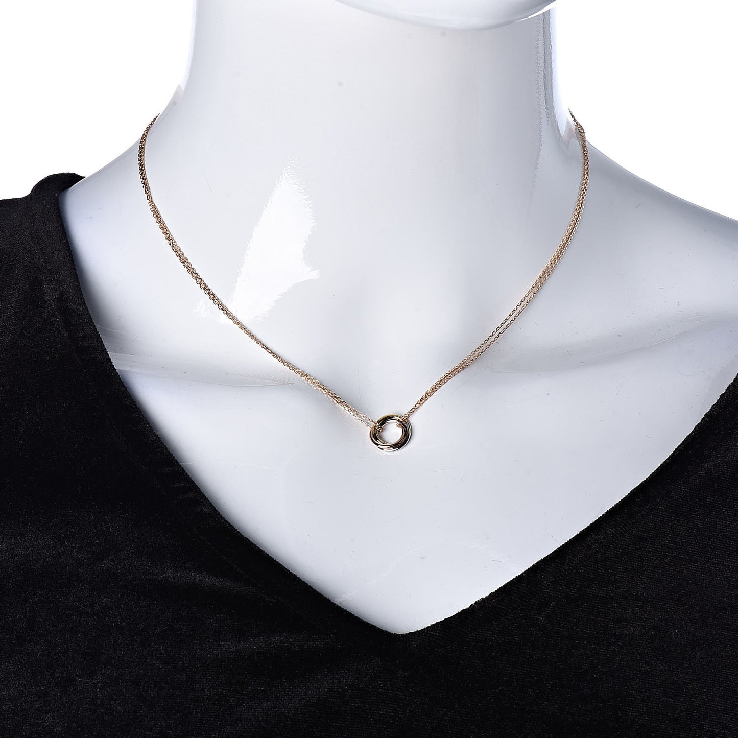 18K Pink Yellow White Gold Trinity Double Chain Pendant Necklace