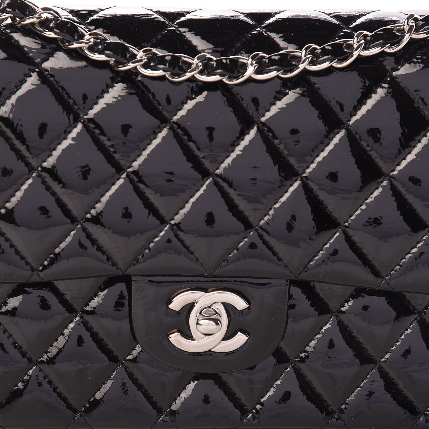 Distressed Patent Quilted Medium Double Flap Black
