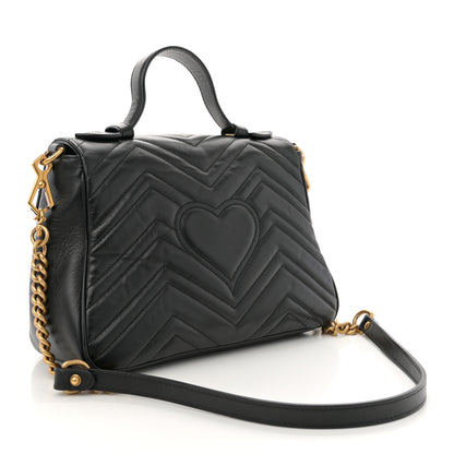 Gucci Calfskin Matelasse Small GG Marmont Top Handle Shoulder Bag Black 3 of 11