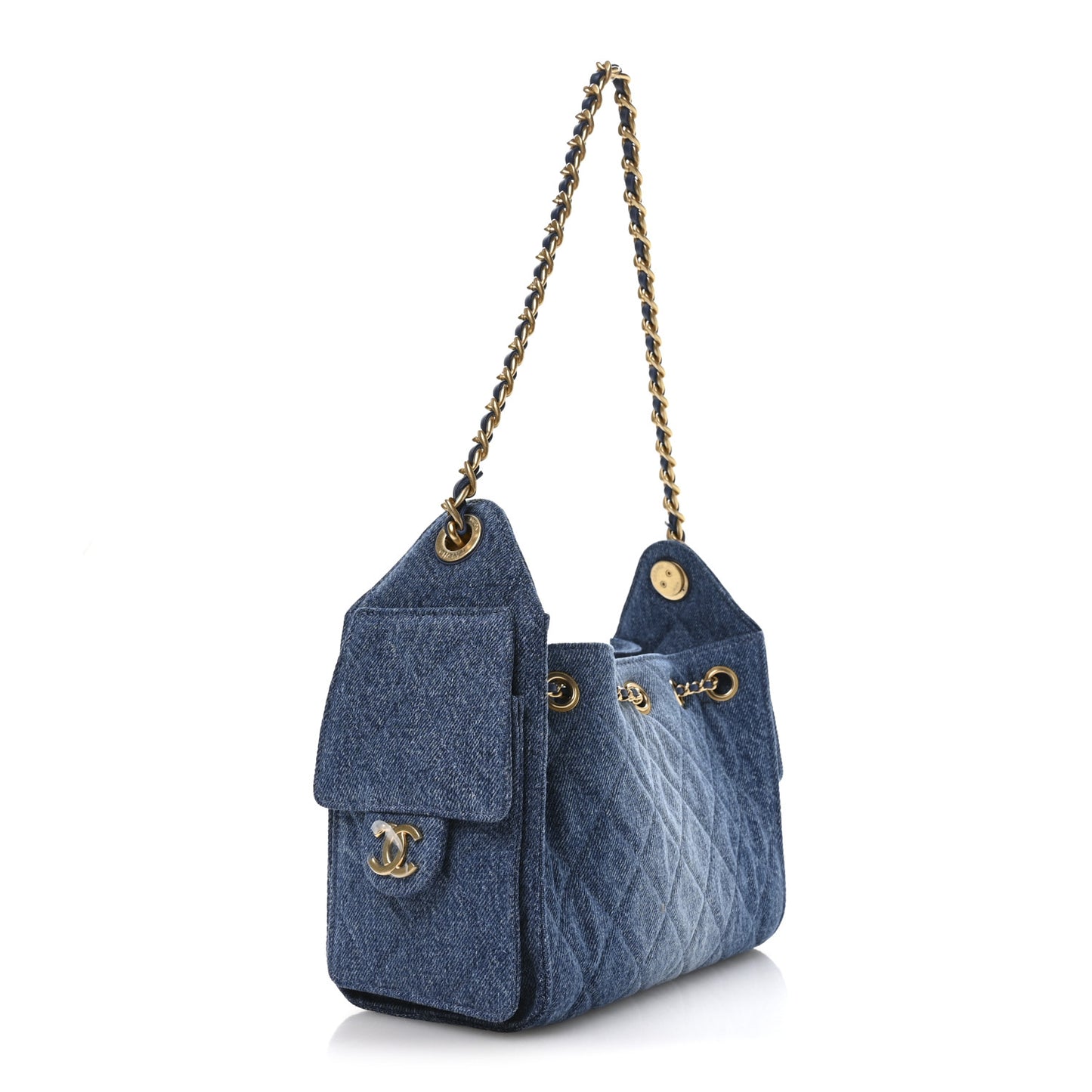 Washed Denim Quilted Mini Chanel 25 Handbag Blue