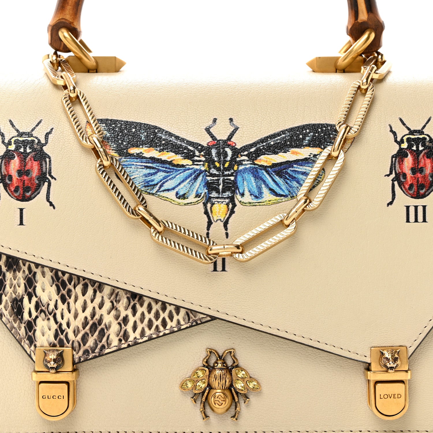 Gucci Calfskin Snakeskin Studded Small Ottilia Top Handle Bag White 9 of 11