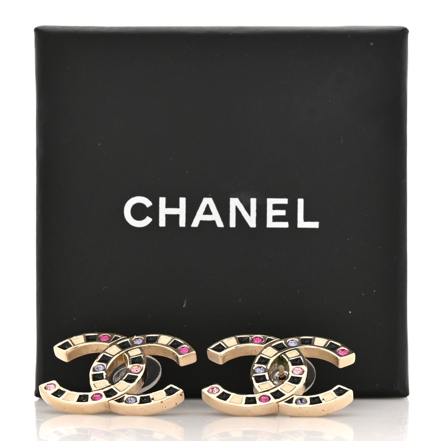 Crystal Enamel Large CC Earrings Gold Black White Pink