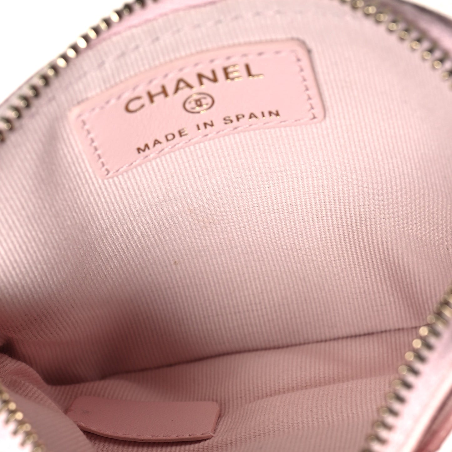 Caviar Quilted Crystal Zip Card Holder Wallet Light Pink
