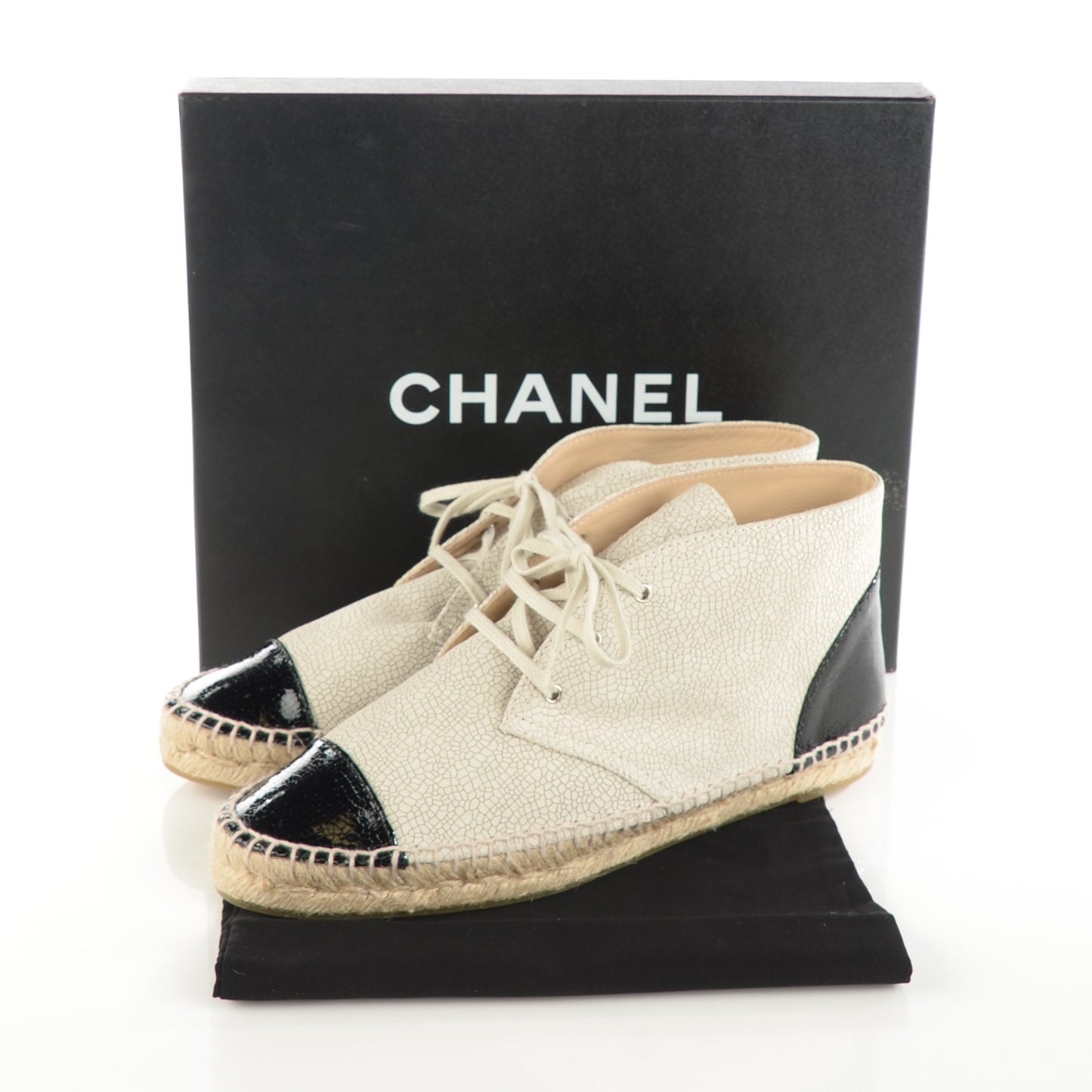 Crackled Calfskin High Top Espadrilles 41 Light Beige Black