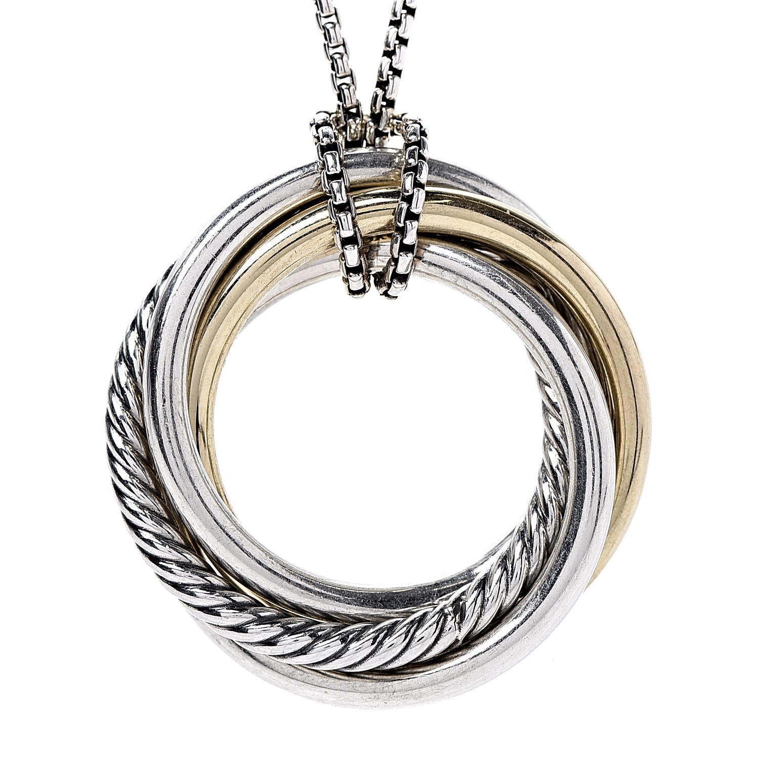 David Yurman Sterling Silver 14K Yellow Gold 37mm Crossover Pendant Necklace 4 of 5