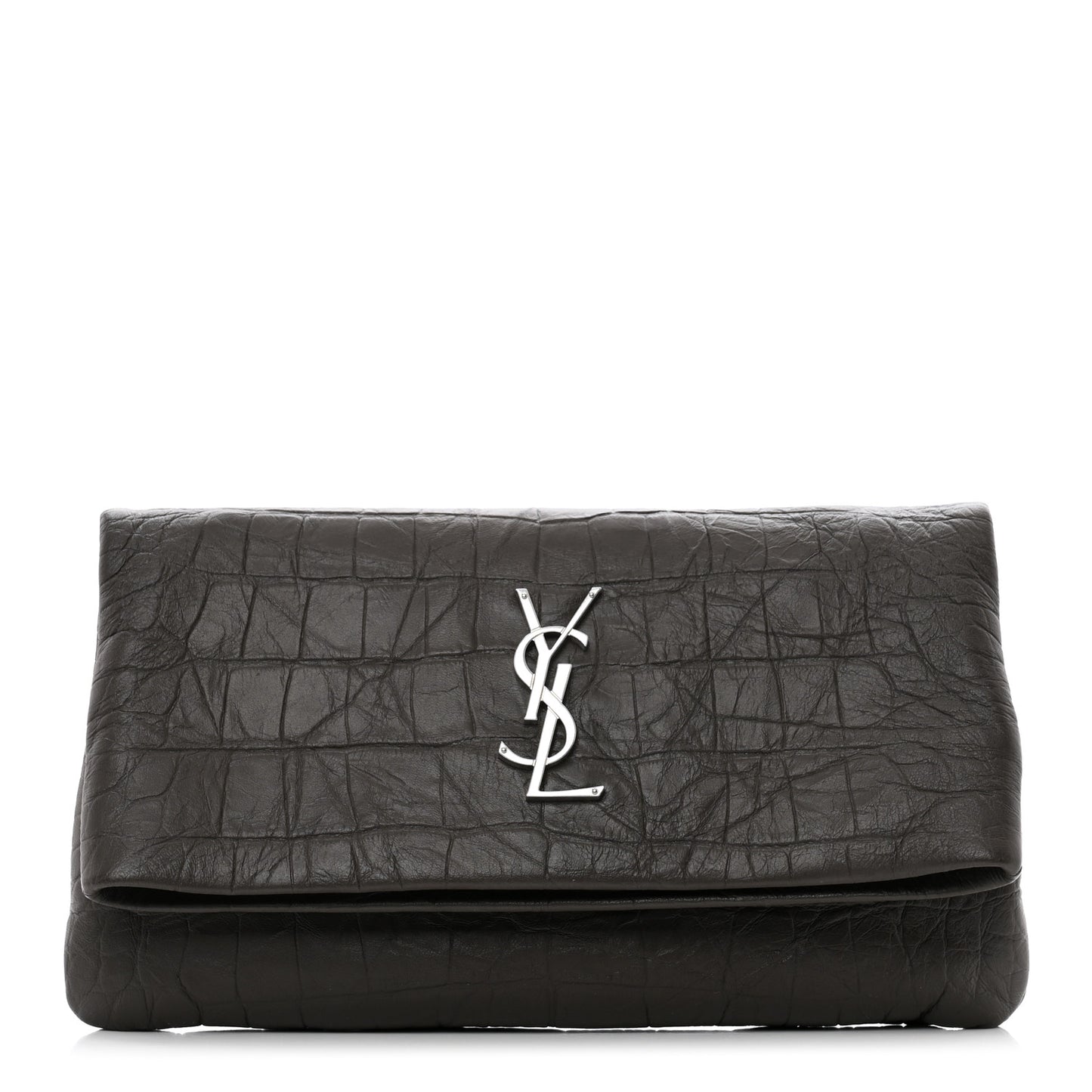 Crocodile Embossed Calfskin West Hollywood Monogram Fold Over Clutch Earth