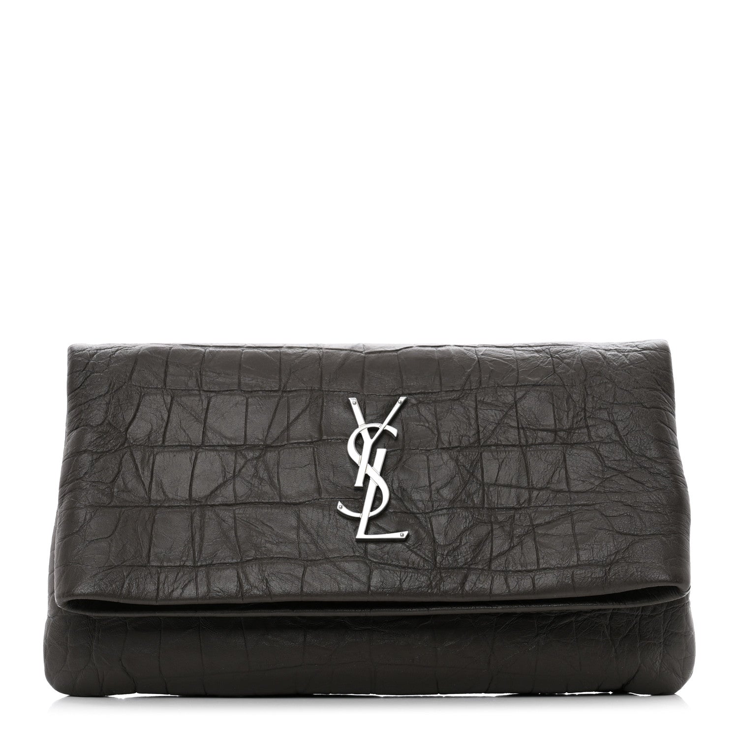 Saint Laurent Crocodile Embossed Calfskin West Hollywood Monogram Fold Over Clutch Earth 1 of 6