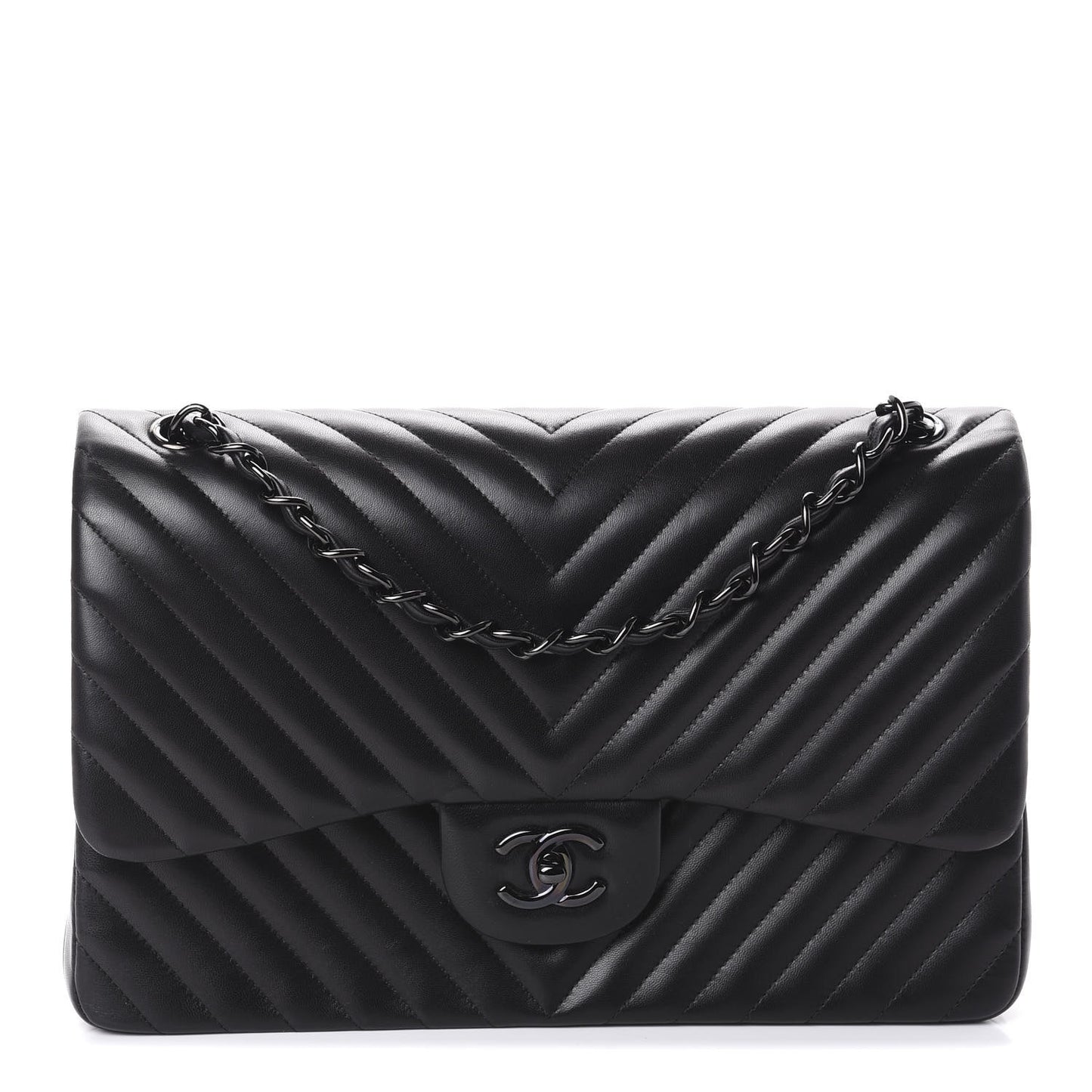 Lambskin Chevron Quilted Jumbo Double Flap So Black