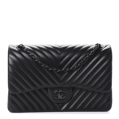 Chanel Lambskin Chevron Quilted Jumbo Double Flap So Black 1 of 10