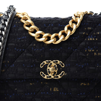 Chanel Tweed Quilted Large Chanel 19 Flap Black Navy Gold 10 of 10