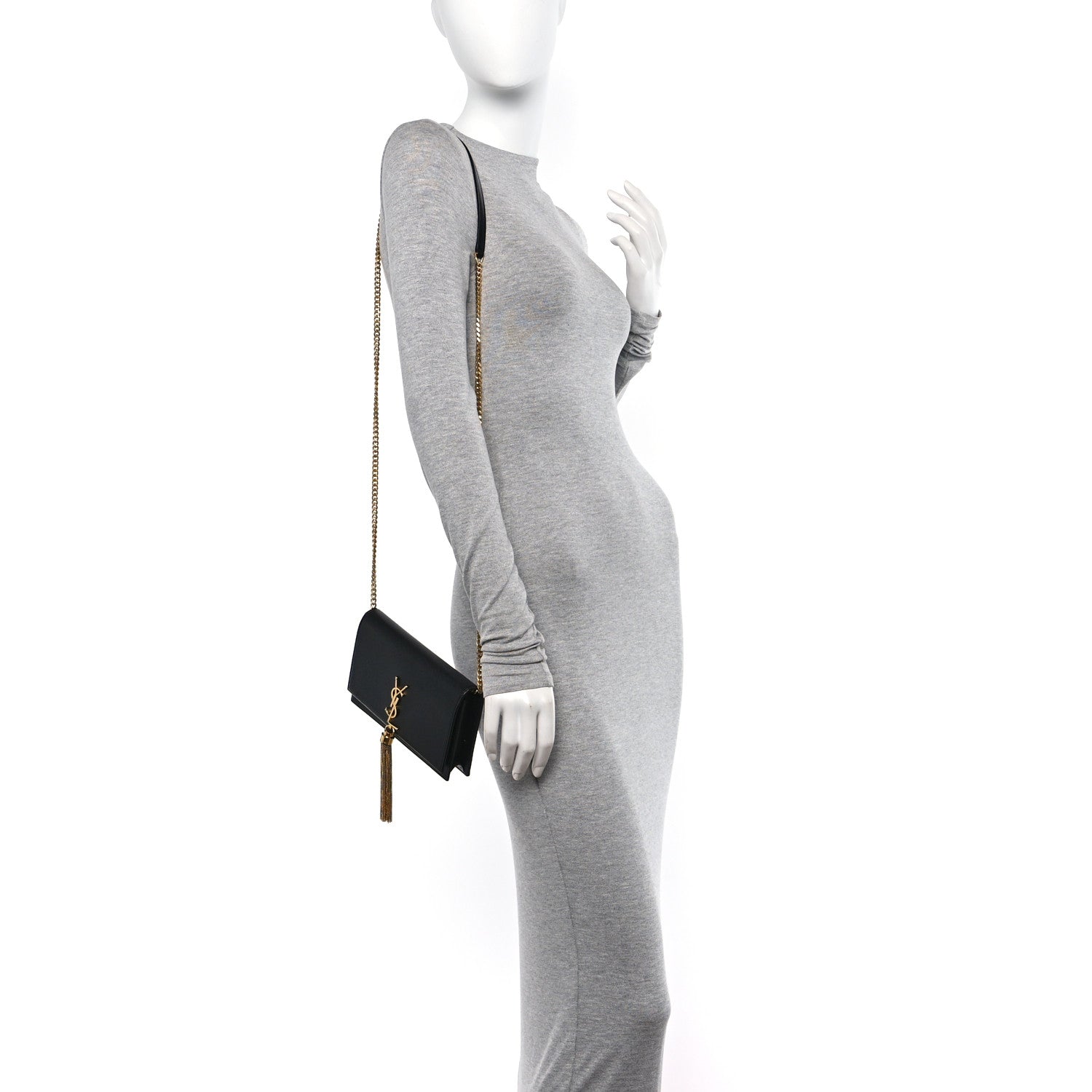 Saint Laurent Grain De Poudre Classic Monogram Kate Tassel Chain Wallet Black 2 of 9