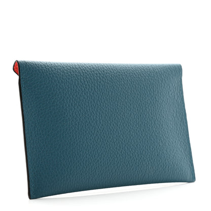 Moynat Taurillon Gex Envelope Passport Holder Prussian Blue Coral 3 of 8