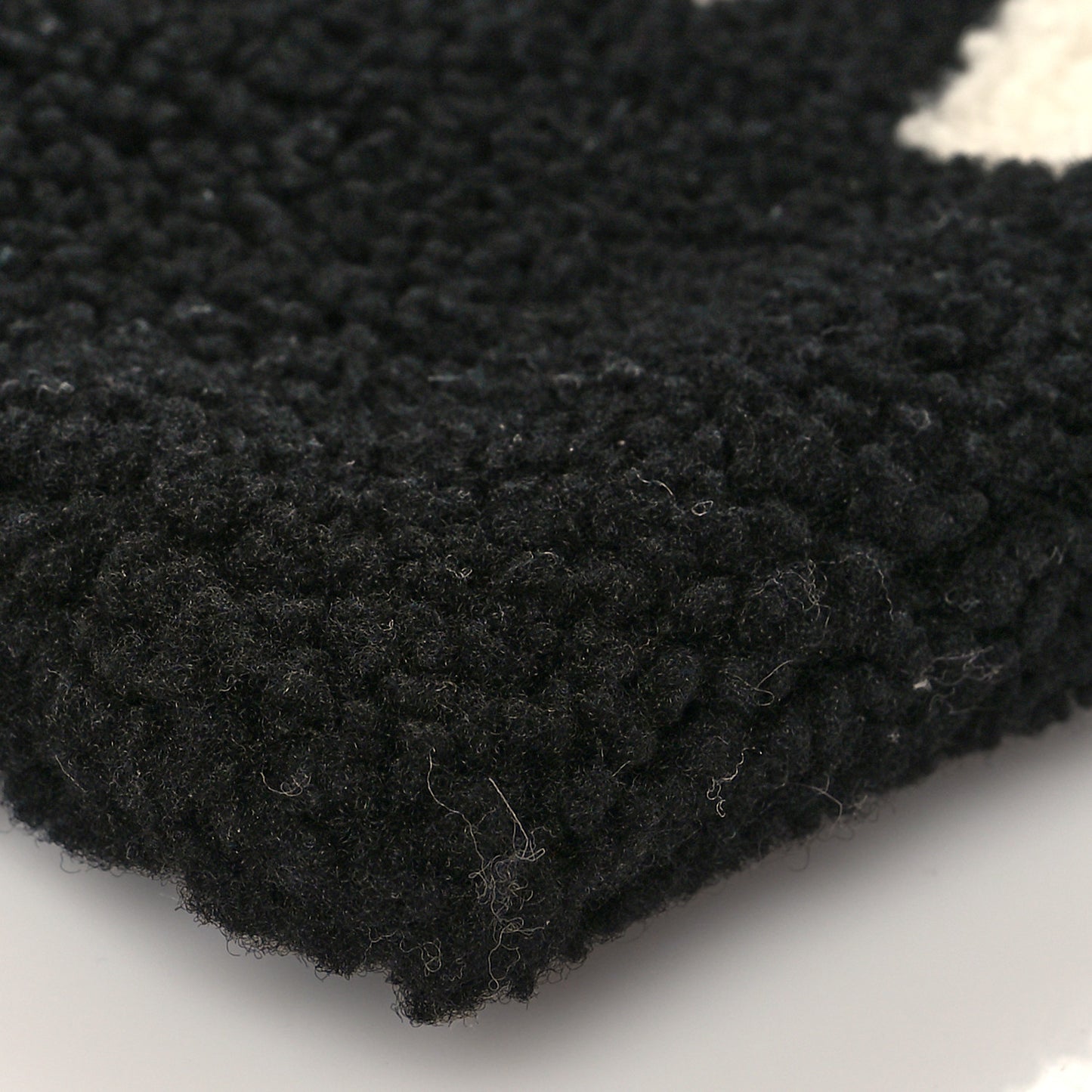 Sheepskin Shearling Contrasted Logo Large Zip Pouch Black