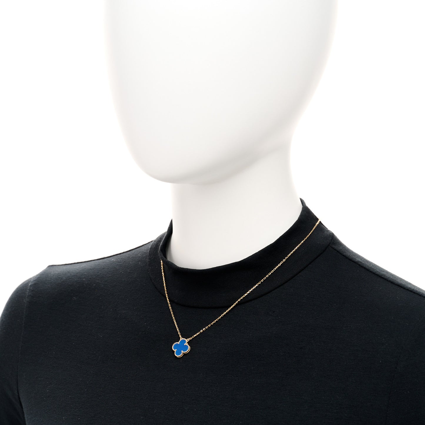 18K Yellow Gold Blue Agate Vintage Alhambra Pendant Necklace