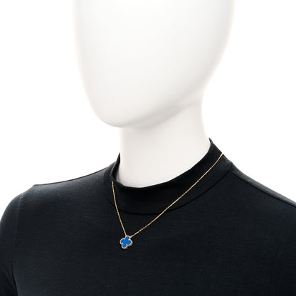 Van Cleef & Arpels 18K Yellow Gold Blue Agate Vintage Alhambra Pendant Necklace 2 of 6