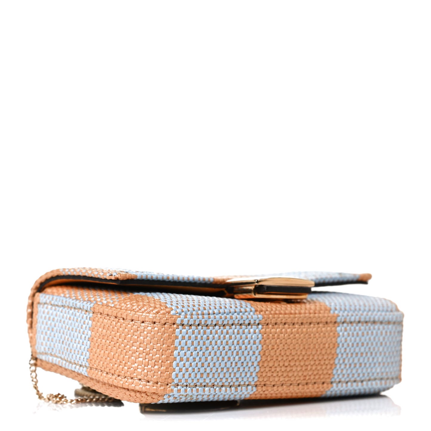 Raffia Pequin Gingham Woven Nano Baguette Charm Giallo Celeste