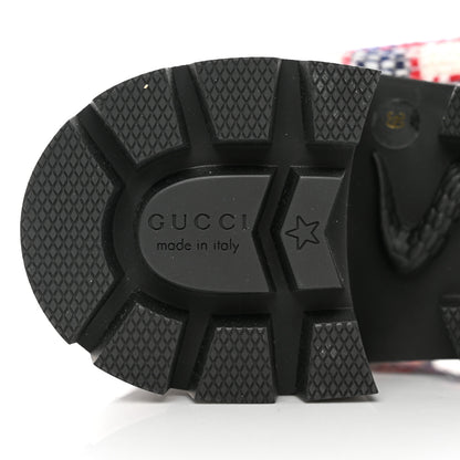 Gucci Vintage Tweed Check Lace Up Combat Ankle Boots 39 White Hibiscus Red Marine 8 of 9