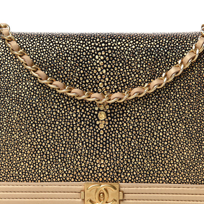 Chanel Metallic Galuchat Stingray Lambskin Boy Wallet On Chain WOC Gold 15 of 15