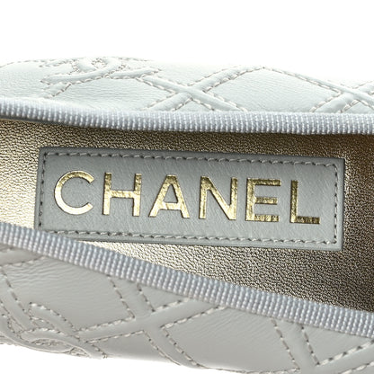Chanel Lambskin Patent Double Stitched CC Cap Toe Ballerina Flats 37.5 Grey 8 of 8