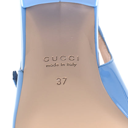 Gucci Vernice Crystal Horsebit Charlotte 42mm Slingback Pumps 37 Glacial Blue 6 of 9
