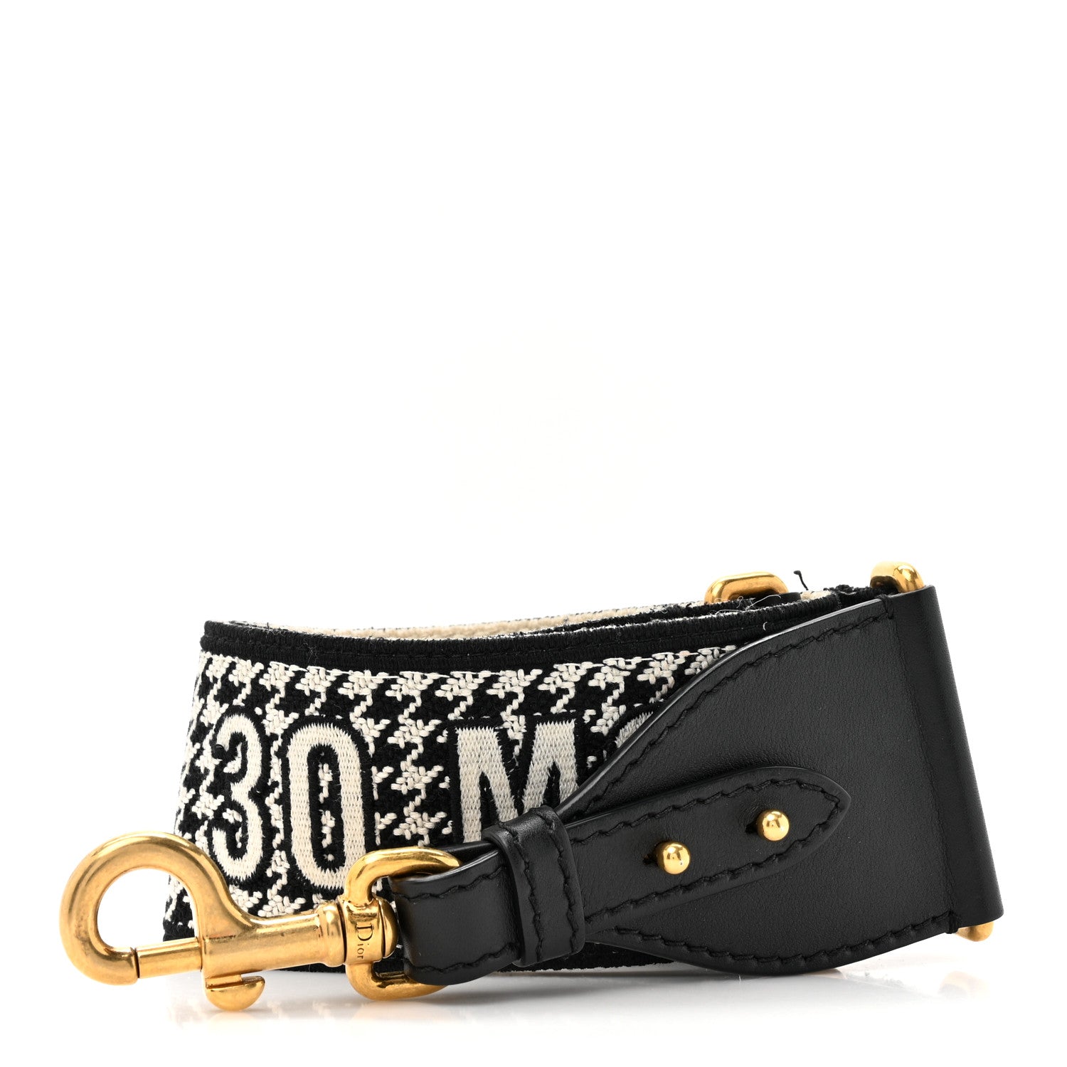 Christian Dior Canvas Houndstooth Embroidered 30 Montaigne Shoulder Strap Black White 1 of 5