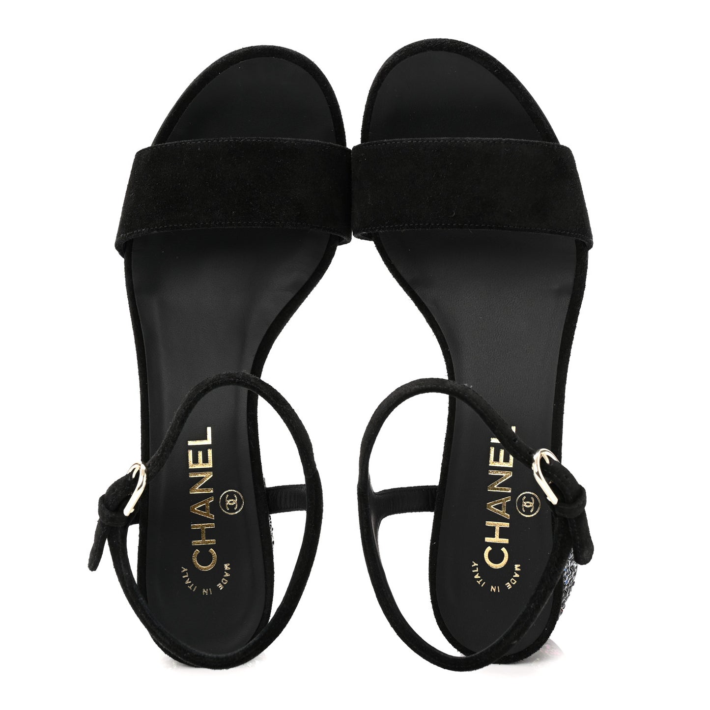 Suede Strass Ankle Strap Sandals 37.5 Black Multicolor