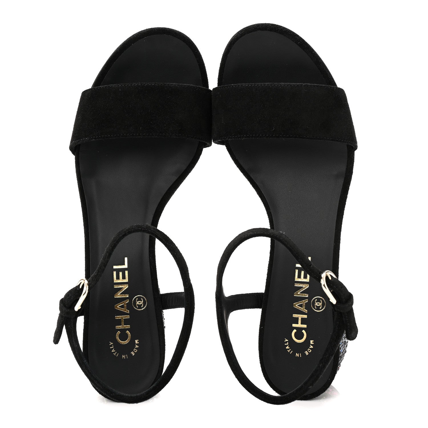 Chanel Suede Strass Ankle Strap Sandals 37.5 Black Multicolor 5 of 10