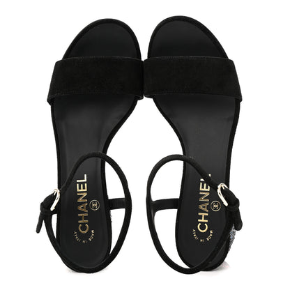 Chanel Suede Strass Ankle Strap Sandals 37.5 Black Multicolor 5 of 10