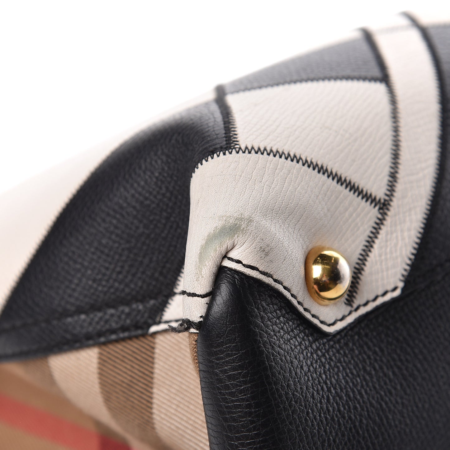 Grainy Calfskin Patchwork Medium Banner Tote Black White