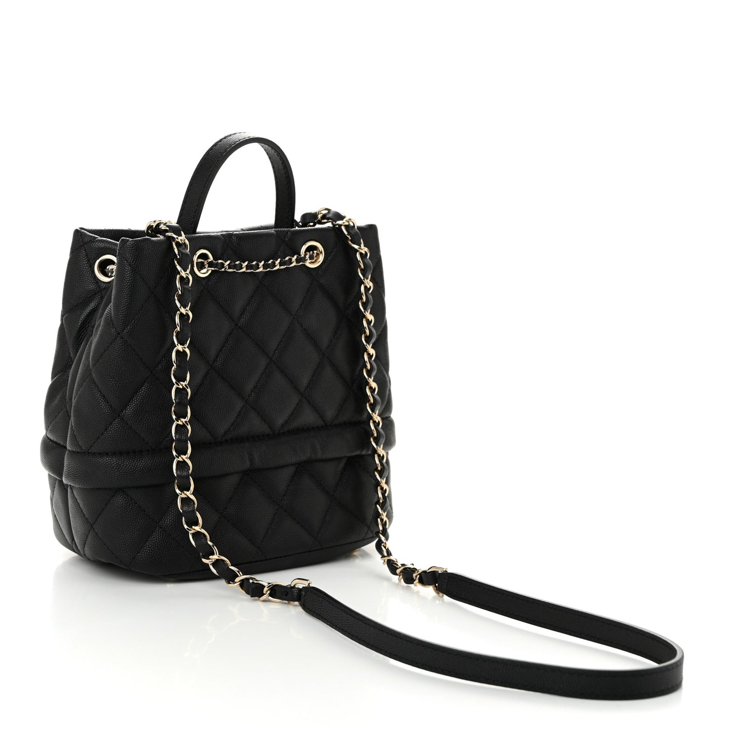 Caviar Quilted Rolled Up Bucket Drawstring Bag Black