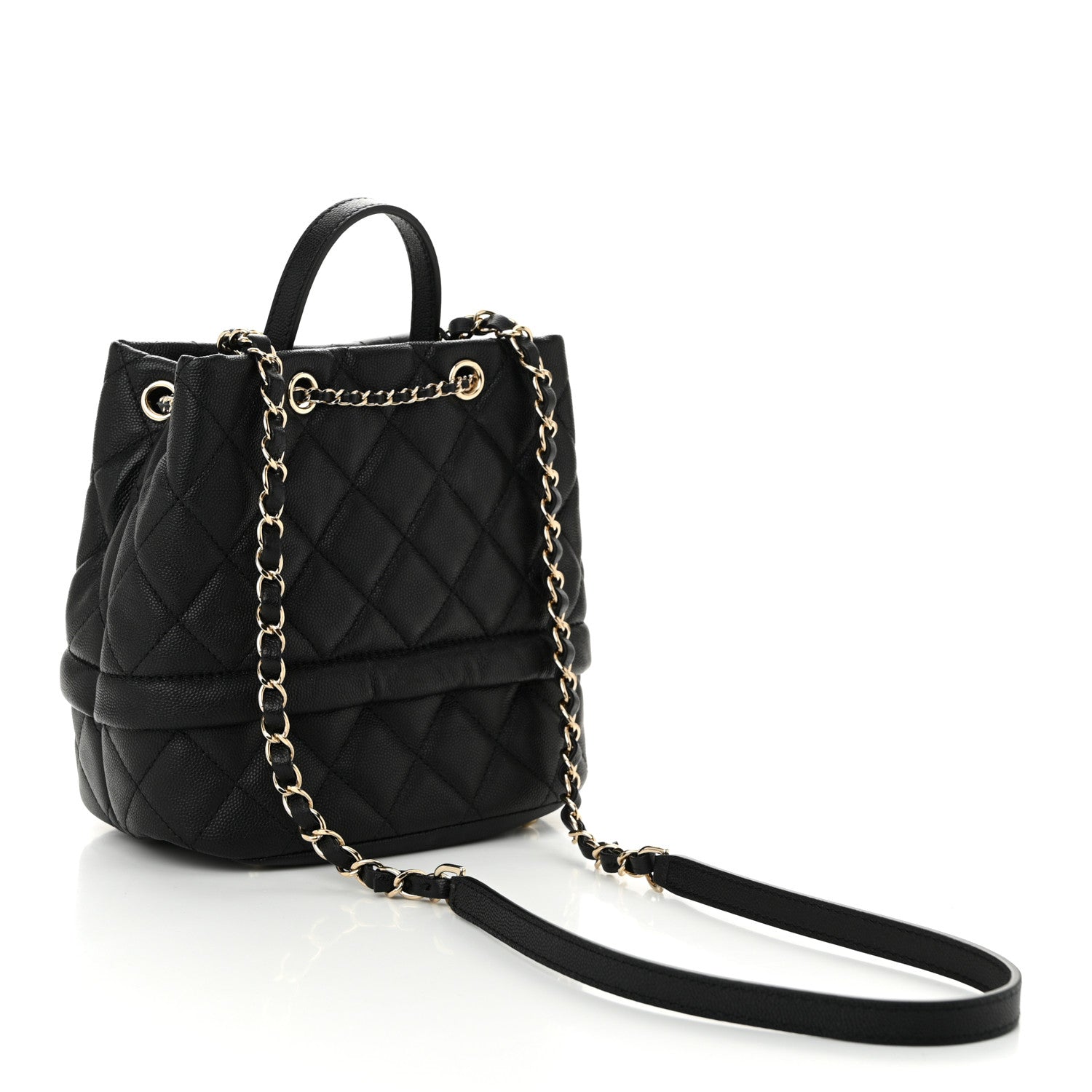 Chanel Caviar Quilted Rolled Up Bucket Drawstring Bag Black 3 of 11
