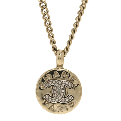 Chanel Metal Crystal CC Round Pendant Necklace Gold 6 of 7