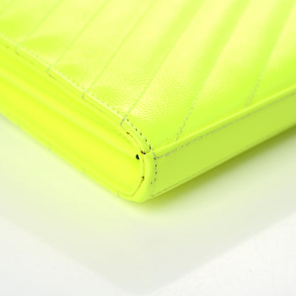 Saint Laurent Patent Grain De Poudre Matelasse Chevron Monogram Chain Wallet Neon Yellow 9 of 15