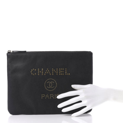 Chanel Caviar Studded Medium Deauville Pouch Black 2 of 8